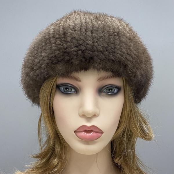 

Women Mink Fur Beret Hats Knitted Winter Natural Fur Hat High quality One Size Elastic One Size коричневий