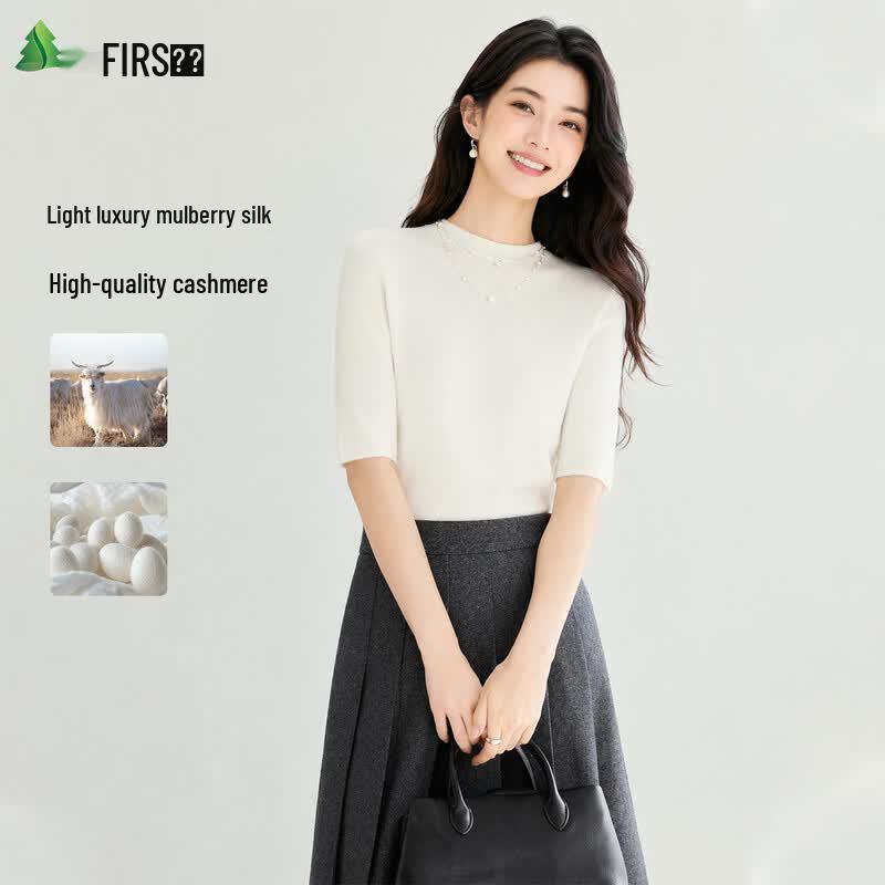 FIRS Women s Cashmere Silk Blend Machine Washable Knit T-Shirt M