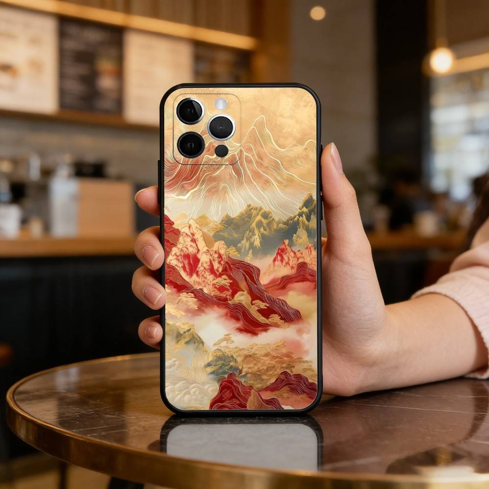 C-Chinese S-Style A-Art Soft Silicone Black Cover,Phone Case For iPhone 17,16,15,14,13,12,11 Plus,Pro Max,XS