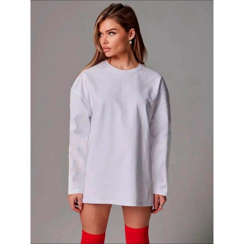 Long Sleeve Cotton T-shirt Top Fashion New Arrival Solid Color Loose Long Sleeves Cotton T-shirt Top