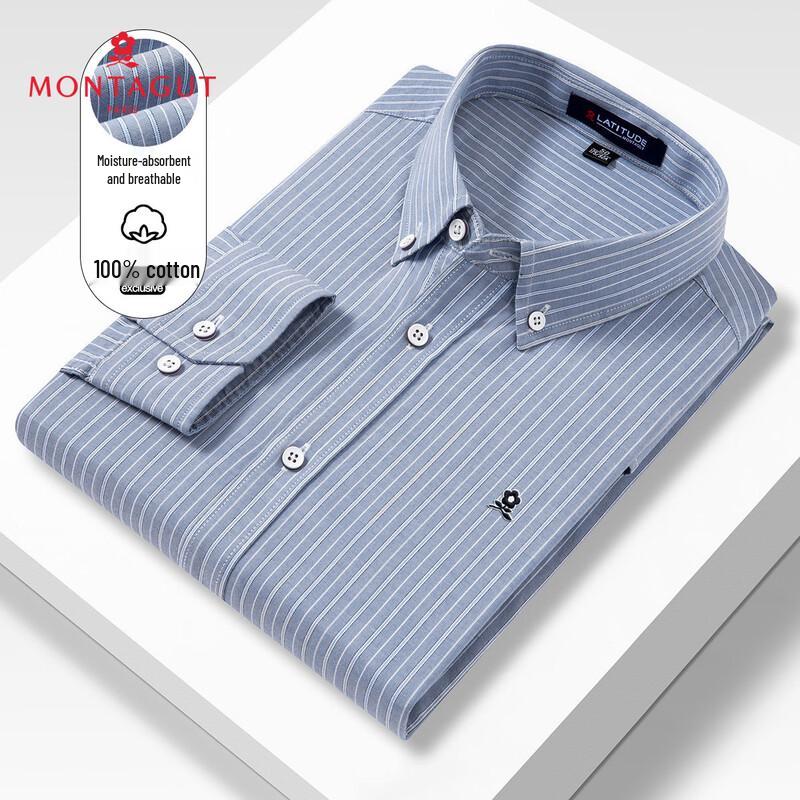

MONTAGUT Men s Striped 100% Cotton Long Sleeve Shirt 52
