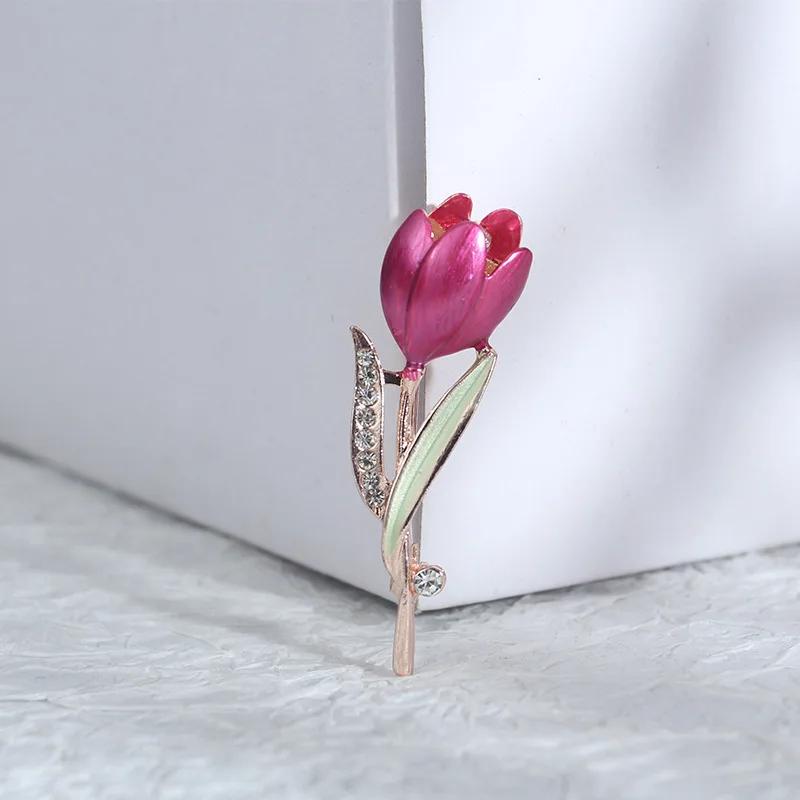 Elegant Tulip Rhinestone Brooch Dress Anti Slip High-end Pin Suit Fixed Brooch Women's High-quality Jewelry Clothing Accessories