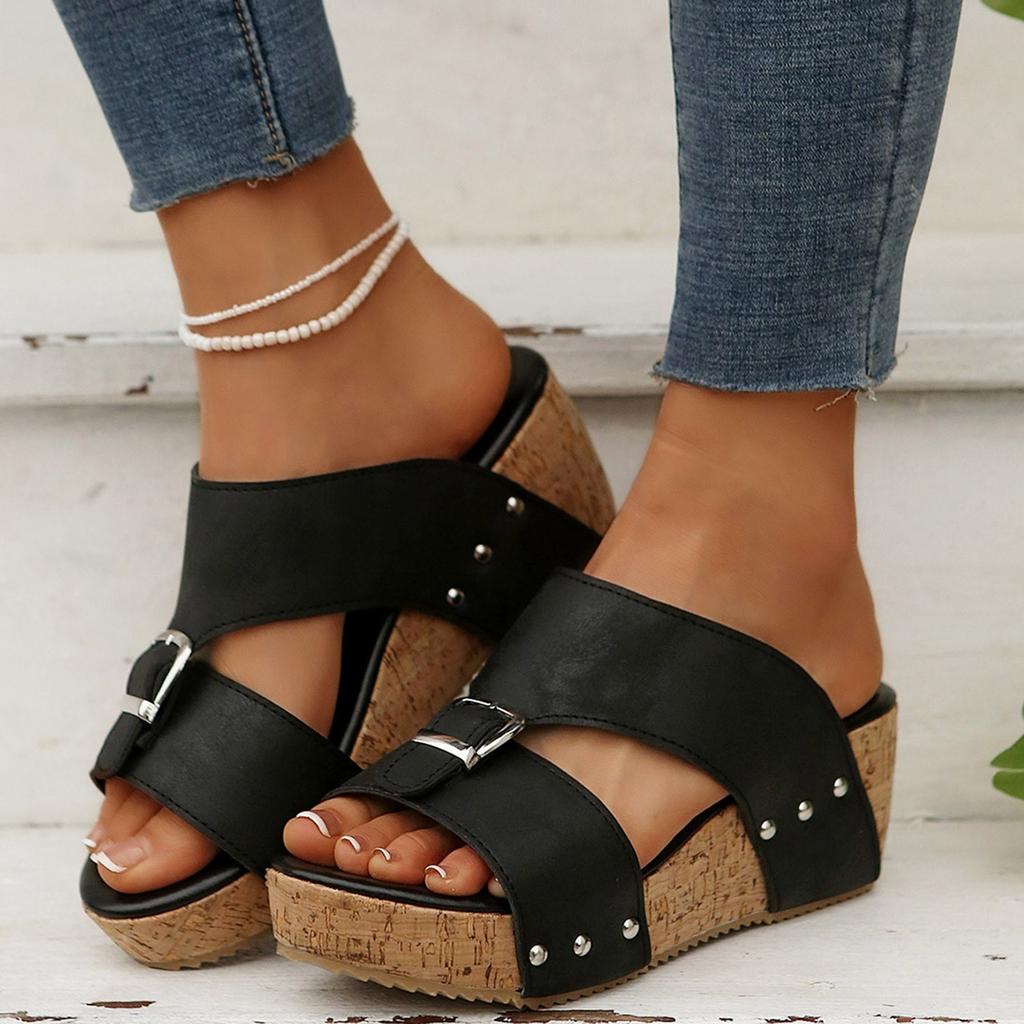 Women Wedge Sandals 2026 Summer Platform Sandals Rubber Sole Buckle Peep Toe Elegant Shoes For Woman Beach Sandalias De Mujer