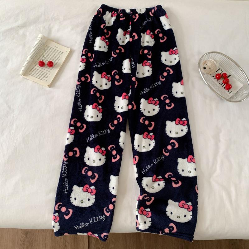Women's Flannel Plaid Sleep Pants - Autumn/Winter Velvet Warm Coral Fleece Pajama Bottoms