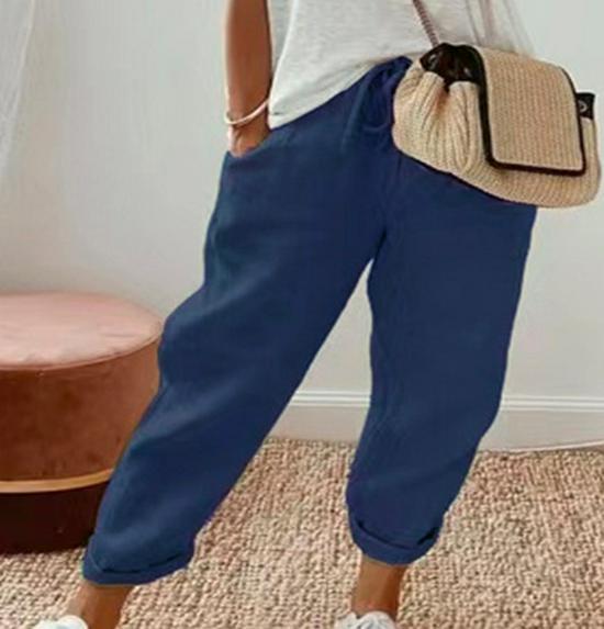 Pantalones Largos de Algodón para Mujer 2024 con Bolsillos y Cordón Elástico
