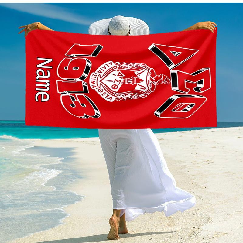 Personalized customized proof beach towel with Delta Sigma Theta pattern - soft, absorbent, quick-drying, perfect swimming, camping&bathing