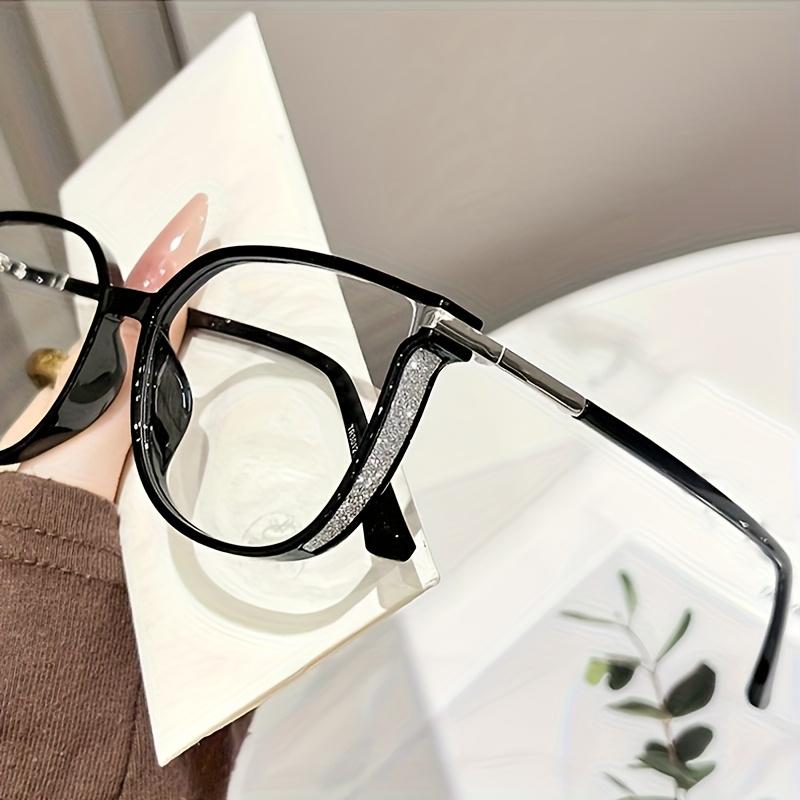 

1 шт. Очки с большой оправой с мелким мерцанием с обеих сторон, Черный модный аксессуар, Модные очки, Смелый дизайн, Оправа «кошачий глаз», Легкие F Other