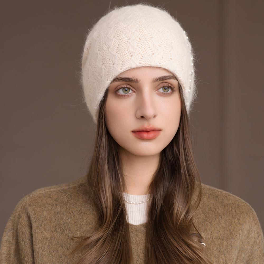 New Style Winter Women Hat Decorate Beanie Hat Rabbit Fur Blend Warm Winter Cap Y2K Female Casual Streetwear Knitted Hat