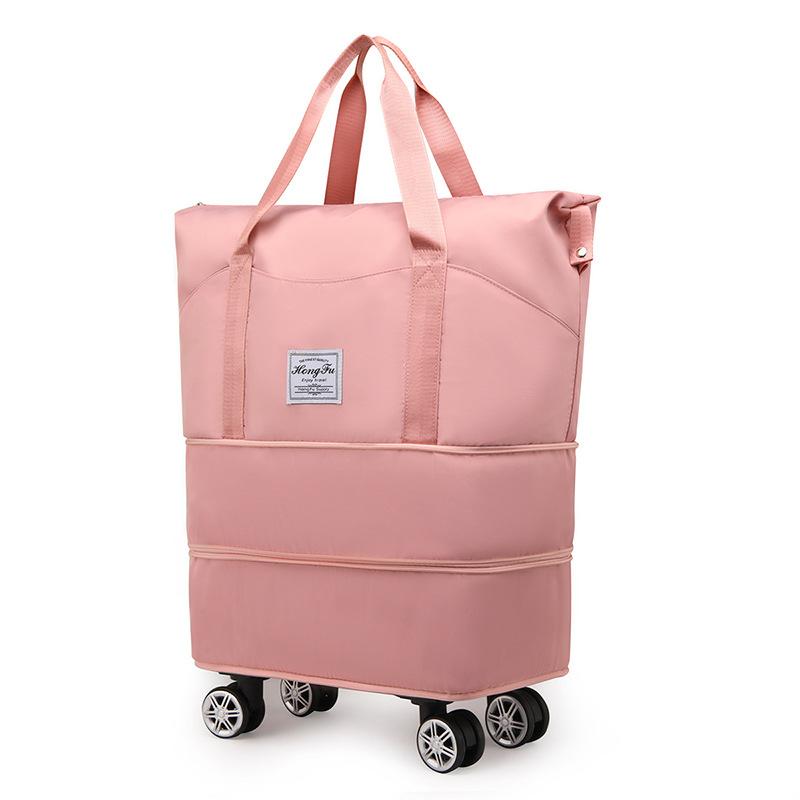 Travel Luggage Bag with Pulley Expandable Travel Bag Fashion Wet and Dry Separation Large Capacity Portable Fitness Bag