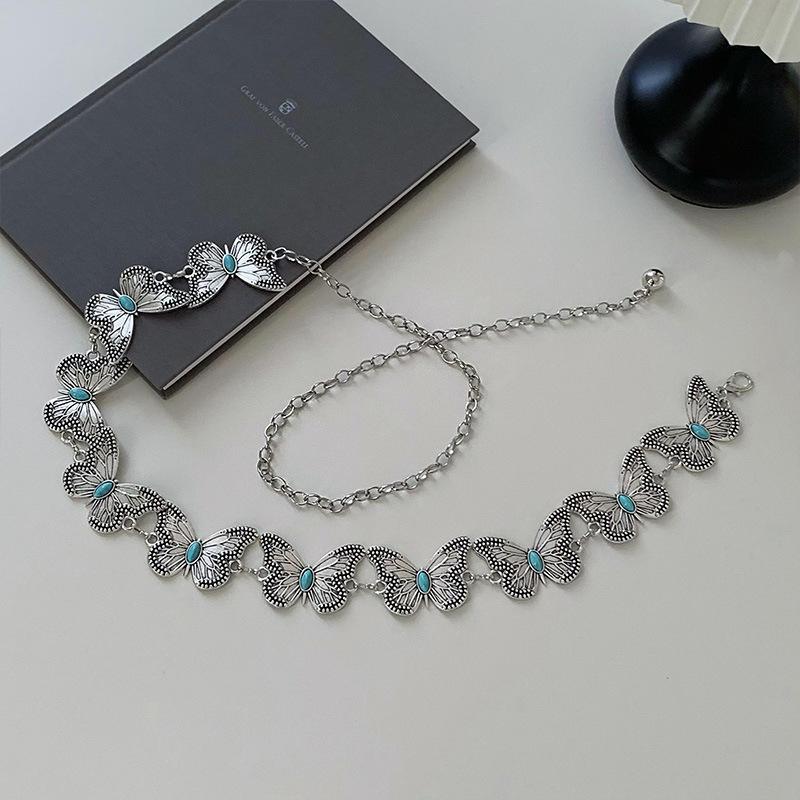 Silver Metal Butterfly Waist Chain Women'S Niche Premium Retro Belt Bohemian Decoration With Skirt