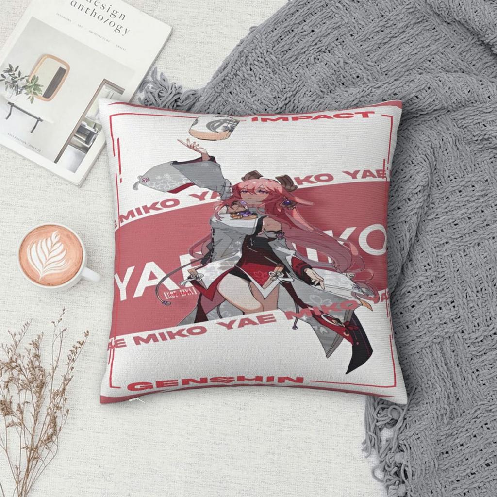 Yae Miko Genshin Impact Printed Pillowcase Cushion Cover Pillow Covers Y2K Bed Decoration Zippered Multi-Size