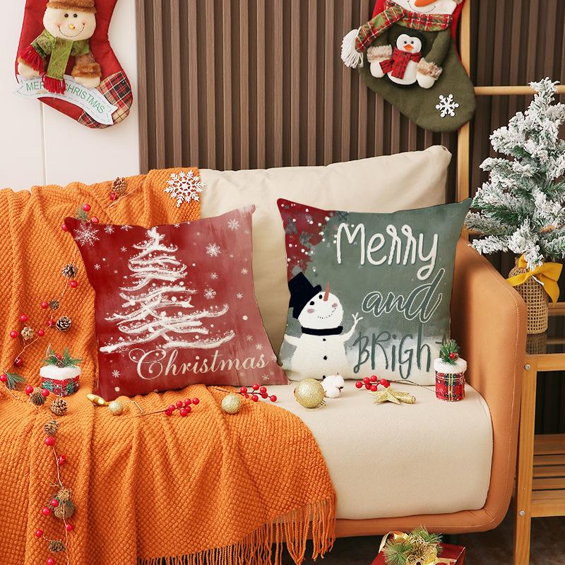 Hand-painted New Christmas Pillow Cover Linen Printed Snowman Cushion Simple Versatile Home Decoration Combination Pillow Cover