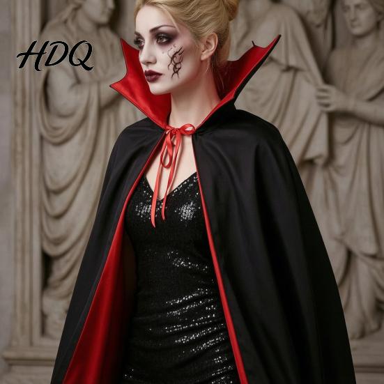 Halloween Costume Cape Vampire Cloak with Stand Up Collar, Medieval Gothic Festival Atmosphere Clothing Black Red for Cosplay, Masquerade, Fancy Dance