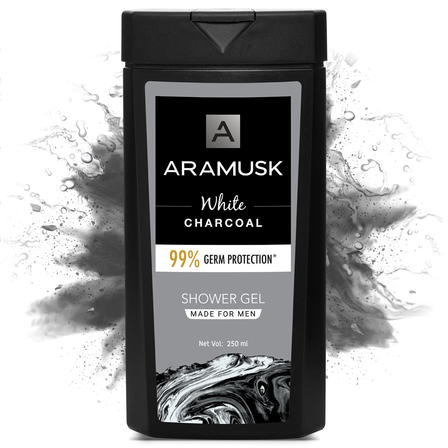 

Aramusk White Charcoal Shower Gel for Men, 250ml, Face & Body Wash, With Activated White Charcoal, Germ Protection & Deep Cleansing 250