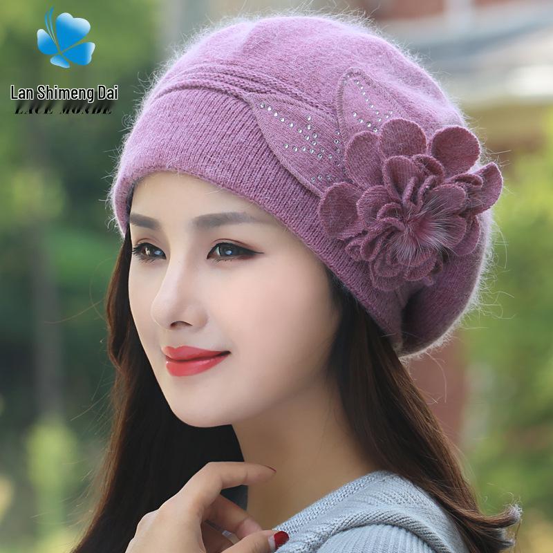 Women's Thick Velvet-Lined Rabbit Fur Knit Beret for Autumn/Winter: Korean Style with Ear Protection