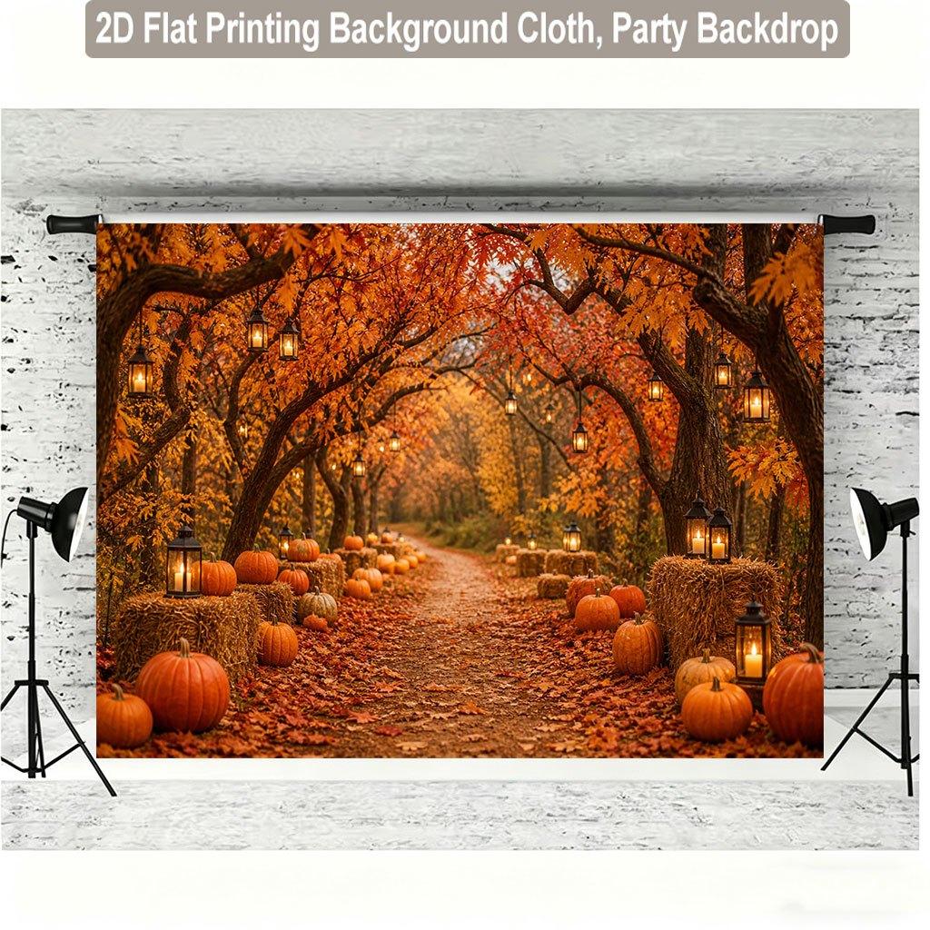 2D flat background fabric 1 piece per pack - Autumn pumpkin lantern path heartwarming and charming background fabric