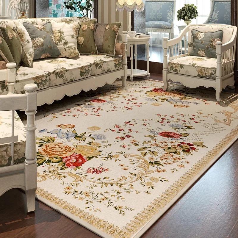 Retro Floral Luxury Printed Carpet Bedroom Decor Mechanical Washable Kids Large Floor Mat for Home Sofa Coffee Table Area Rugs