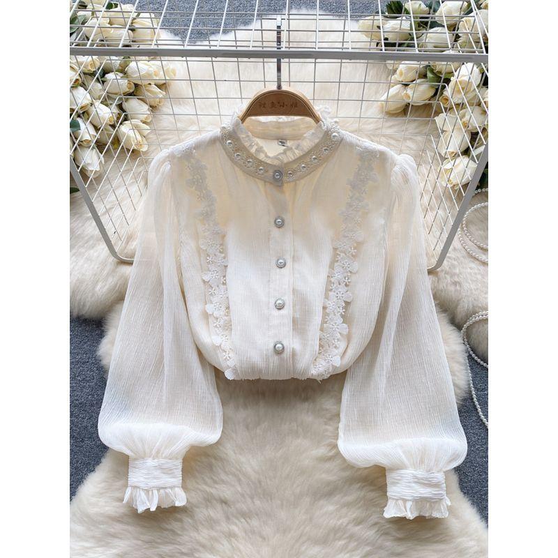 Retro Autumn Lace Lace Loose Long Sleeves Shirt