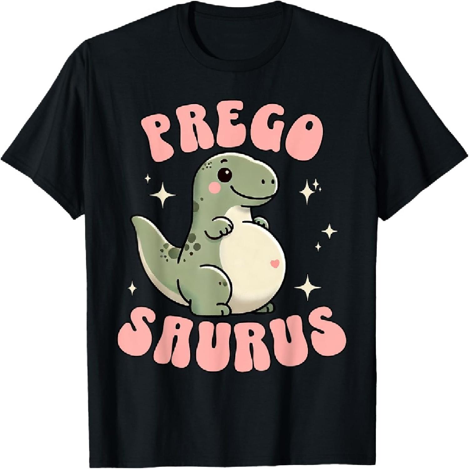 Pregosaurus Niedliches Retro Mama Dinosaurier Schwangerschaftsankündigung T-Shirt, Klein, Schwarz XXXXXL