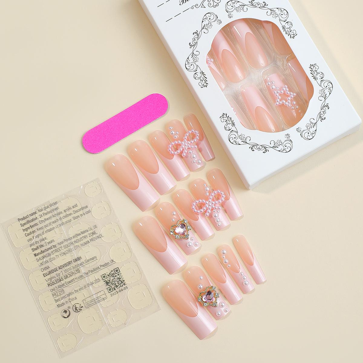 

Острые Сердца XXL Французские Жемчужные Банты Патчи для Нейл-арта – Очень Долговечные Накладные Ногти