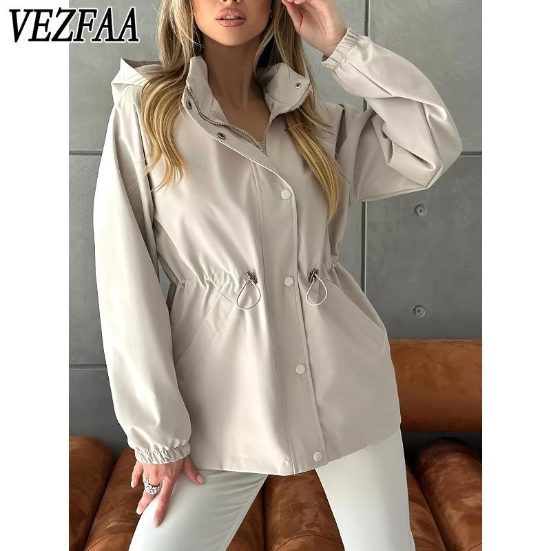 VEZFAA Giacche e cappotti con cappuccio a maniche lunghe a maniche lunghe autunno inverno stampa tinta unita moda casual da donna