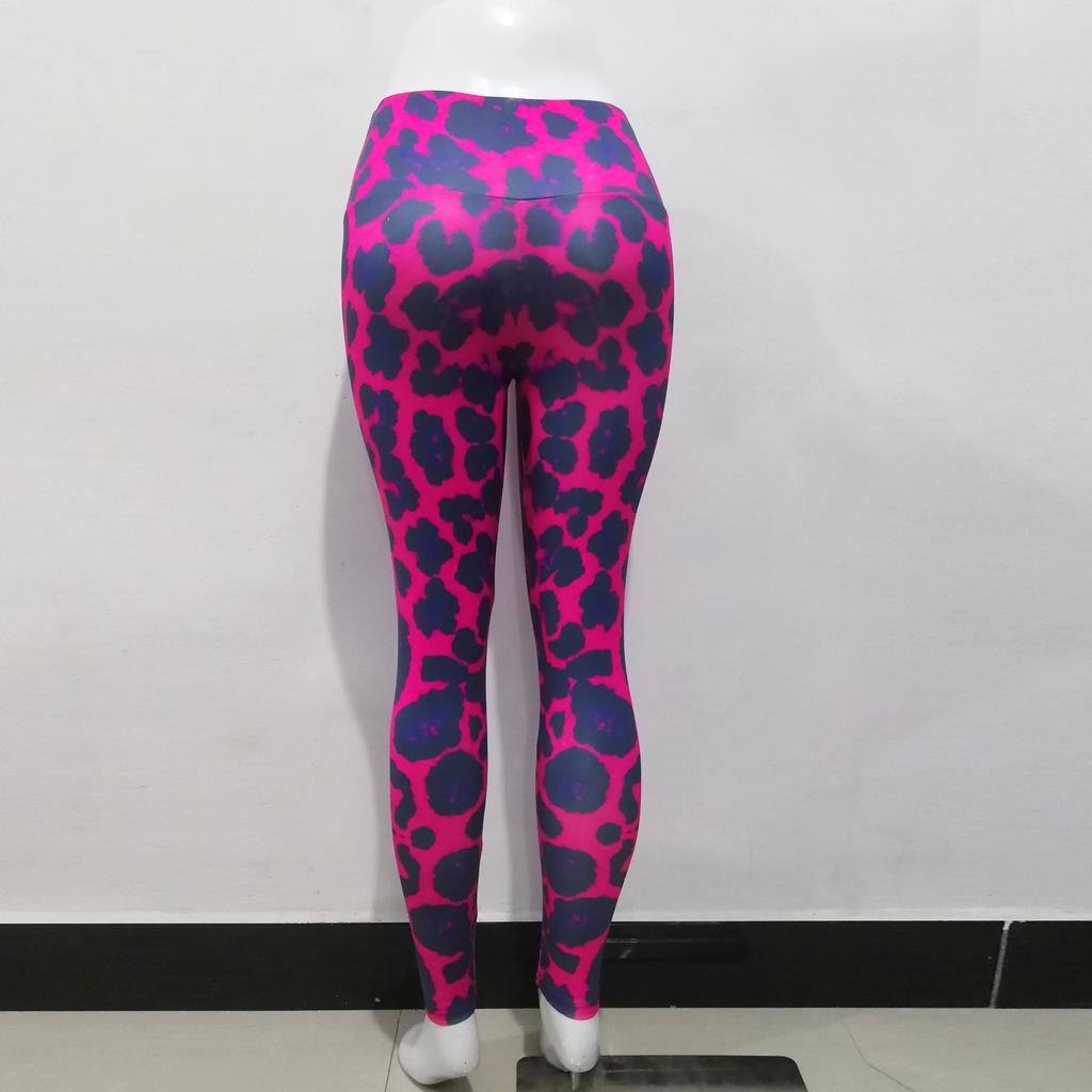 Pantaloni sport de alergare respirabili cu imprimeu leopard roșu trandafiriu la modă, pantaloni de yoga slim pentru femei
