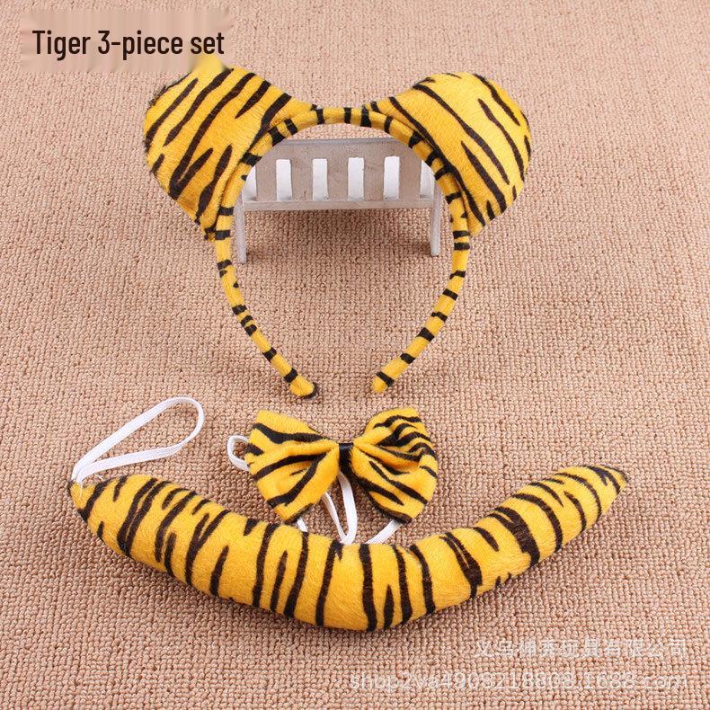 Set Fascia e Coda Animali per la Festa dei Bambini - Orecchie di Coniglio, Gatto, Tigre con Collare
