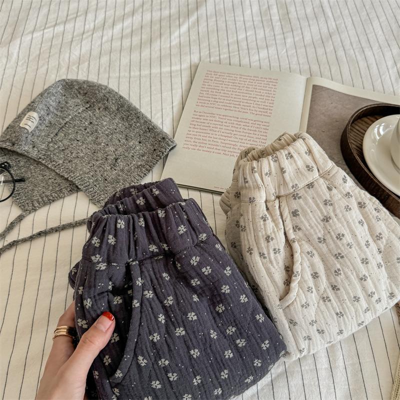 Winter Baby Girls Printed Pants Thicken Warm Cotton-padded Korean Style Children Casual Trousers