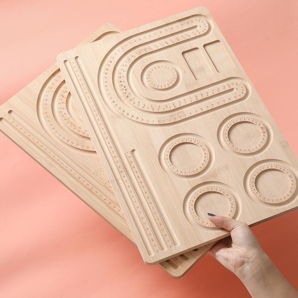 Bamboo Bead Board DIY Bracelet Bead Board Multi-Function Measuring Beads Tray Bamboo Beading Tray for DIY Bead Design