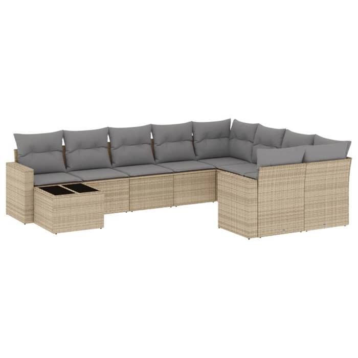 VidaXL Salon de Jardin avec Coussins 10 pcs, Canapés de Terrasse, Ensemble de Meubles de Patio, Mobilier d'Extérieur, Beige 3219449