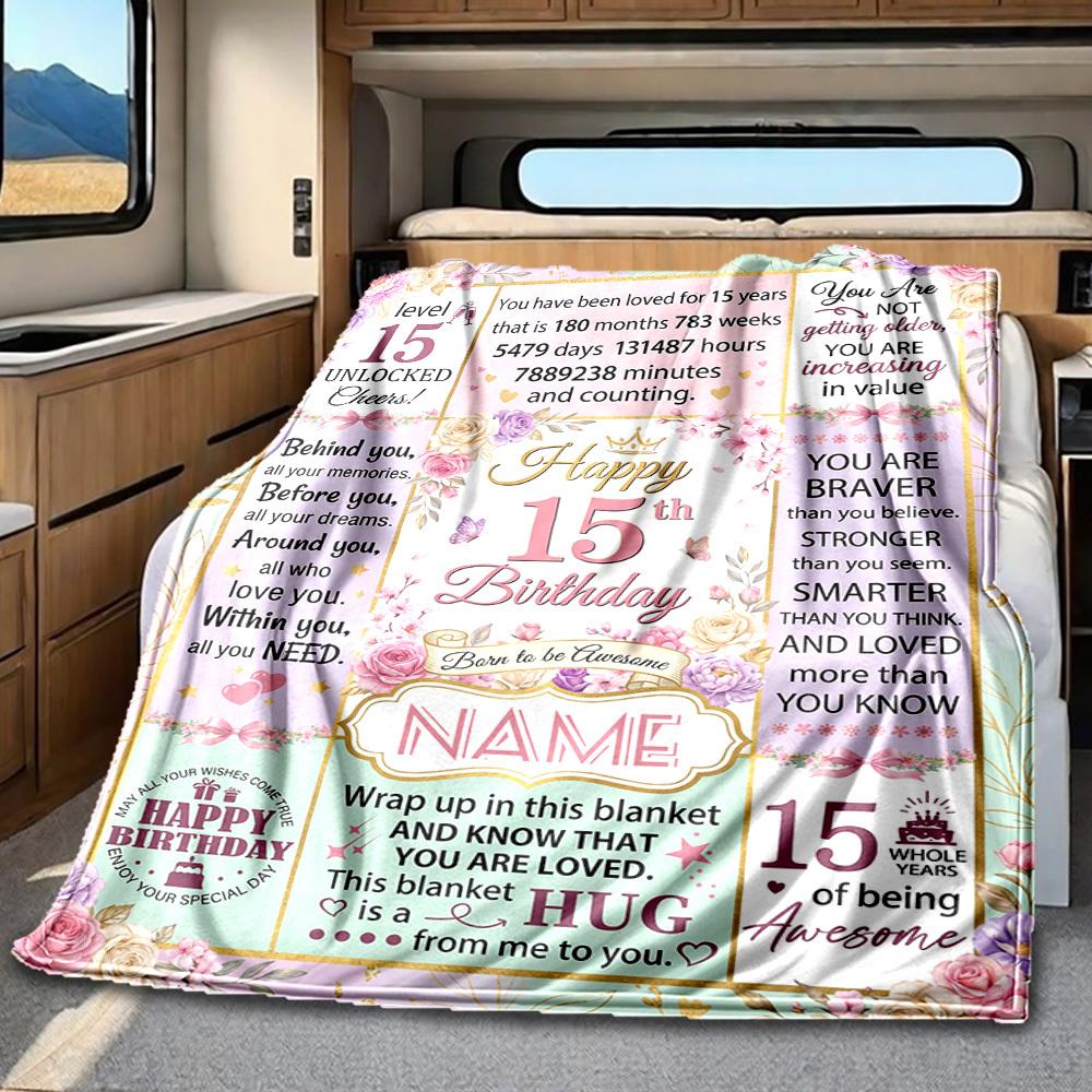 15Th Birthday Celebration Blanket Durable Comfort For Sofa Couch Office Bed Picnics Ideal For All Seasons Stylish Decor Perfect Gift For Relatives And
