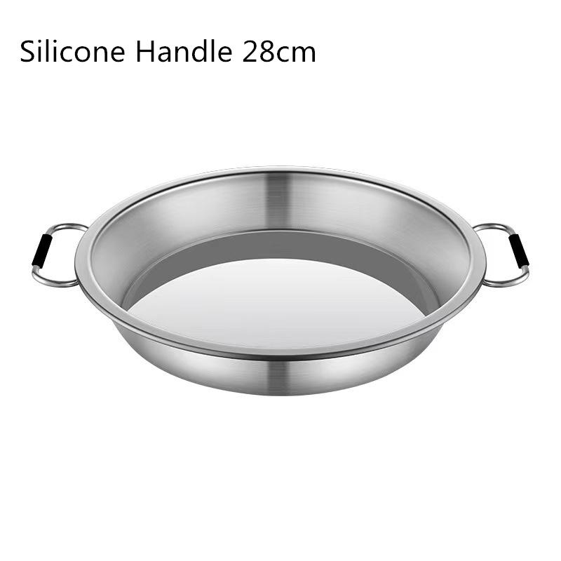 Edelstahl-Lebensmittelaufbewahrungstablett mit Griff, rund, flach, Servierplatten, Salat, Snacks, Obstgerichte, Küchenorganisatoren