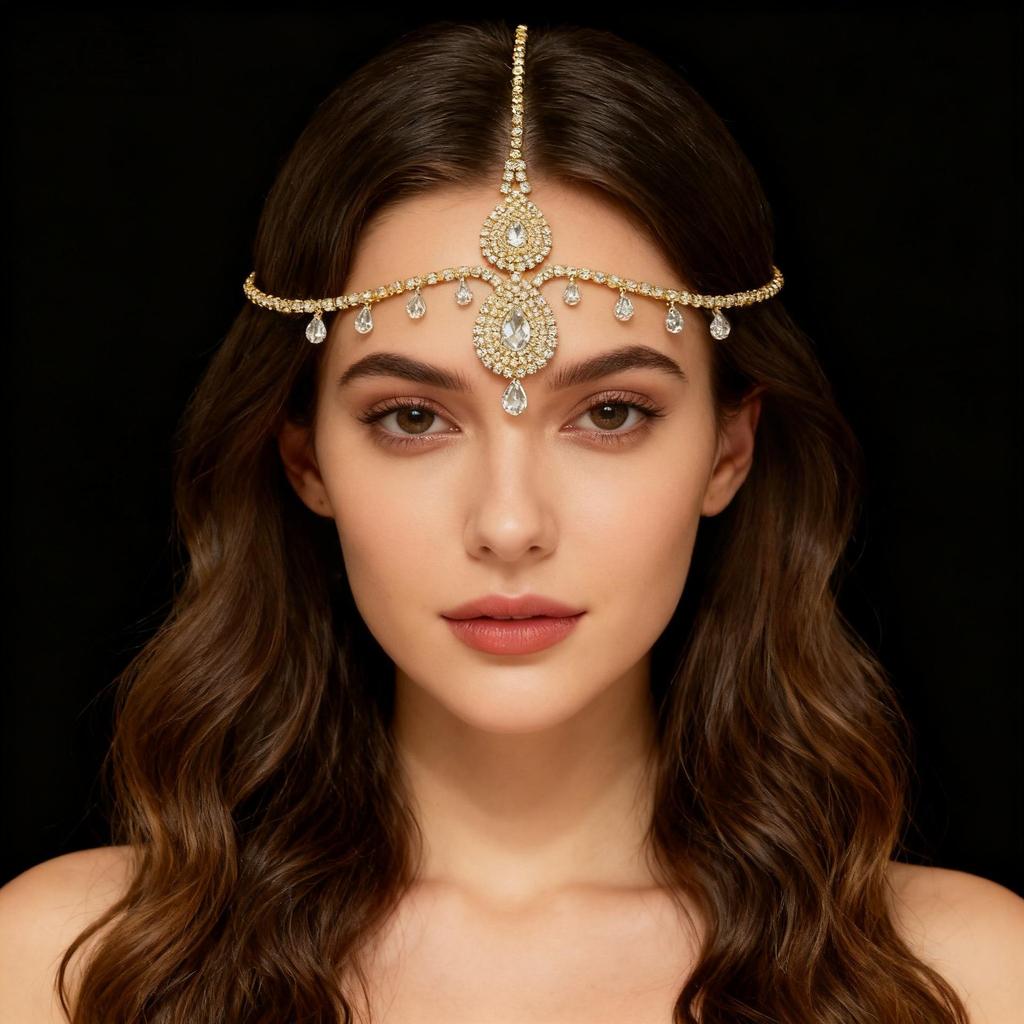 Bridal Zirconia Hair Chain with Diamond Pendant - European/American Crystal Headwear