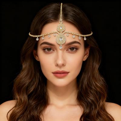 Bridal Zirconia Hair Chain with Diamond Pendant - European/American Crystal Headwear