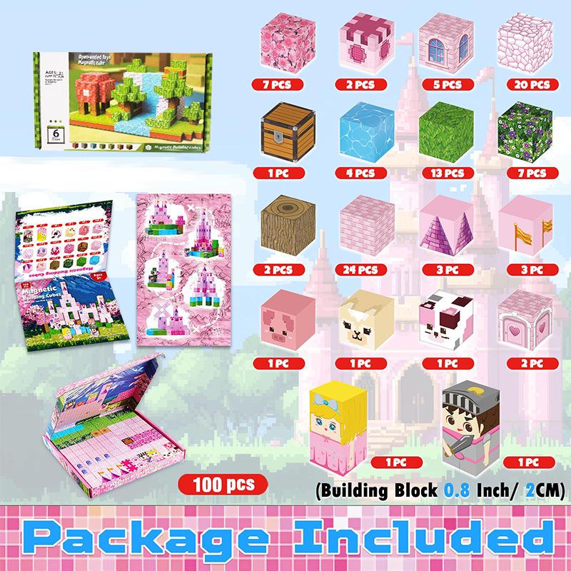 Pink Princess Castle Magnetic Cube Building Blocks - STEM Educational Toy Set