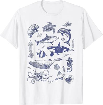 Vintage 90er Jahre Tattoo Meerestier Ozean Natur T-Shirt