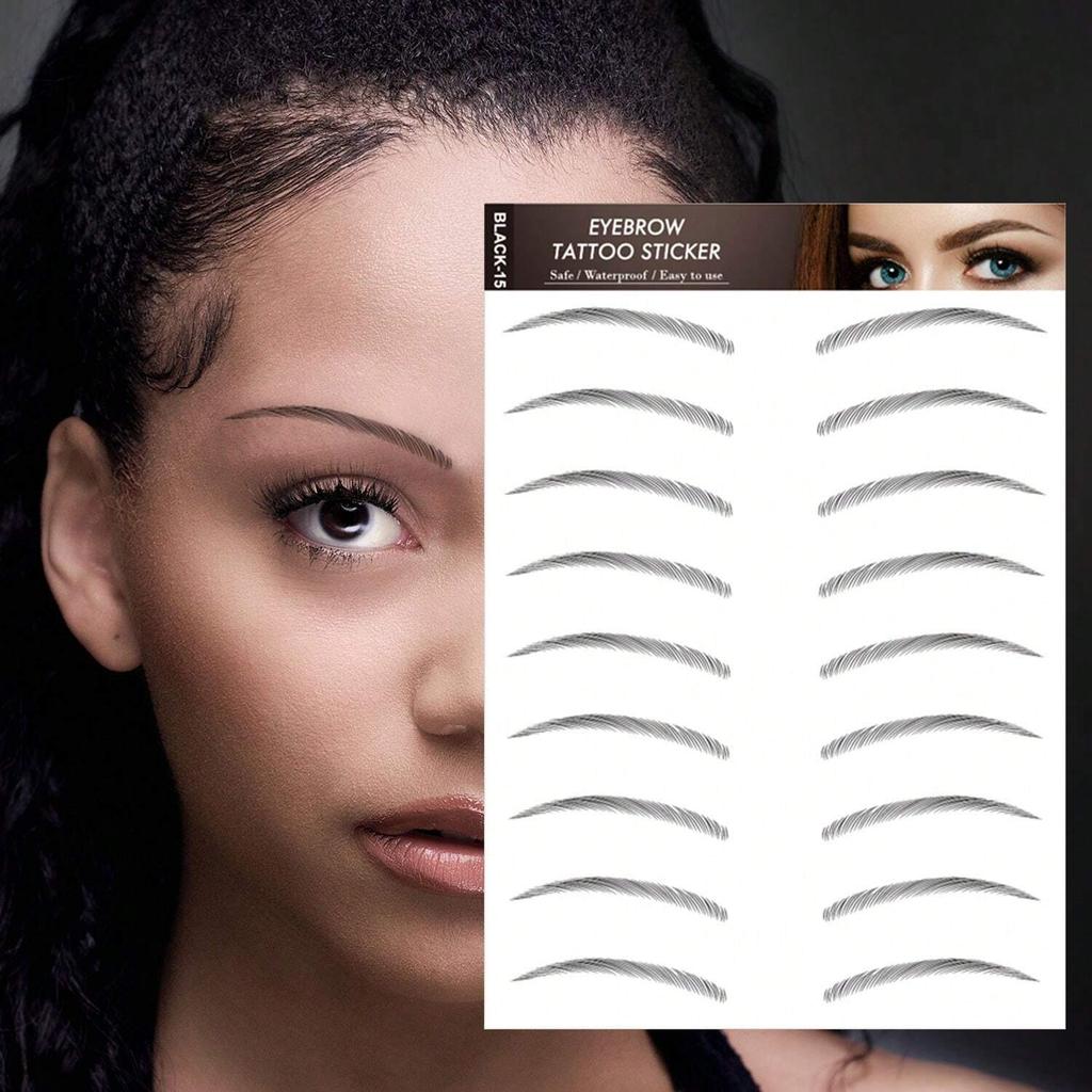 1 Sheet 6D Natural Black Brown Eyebrow Tattoo Sticker, Waterproof And Sweatproof Party Prom Dress Up Quick Makeup Disposable Temporary Eyebrow Tattoo