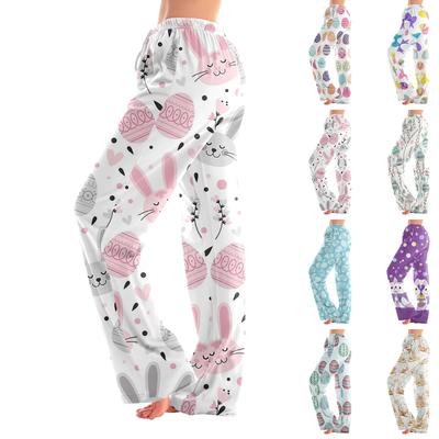 Calças de pijama femininas para dormir, calças casuais com cordão, cintura elástica, confortáveis, retas, para ioga, calças soltas
