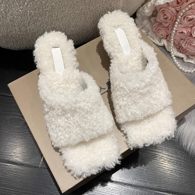 Fur Women High Heels Slippers Winter Dress Cotton Shoes Winter Designer Woman Pumps 2025 New Luxury Zapatos De Mujer