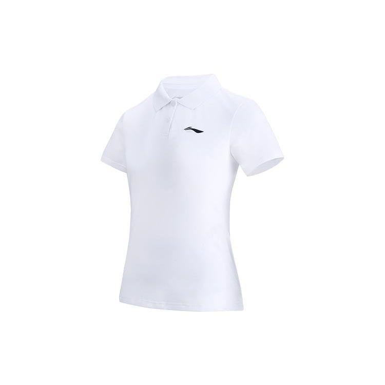 Li Ning Feather Series Solid Color Quick-Dry Short Sleeve Polo Shirt Women Tops Standard-White APLR126-1