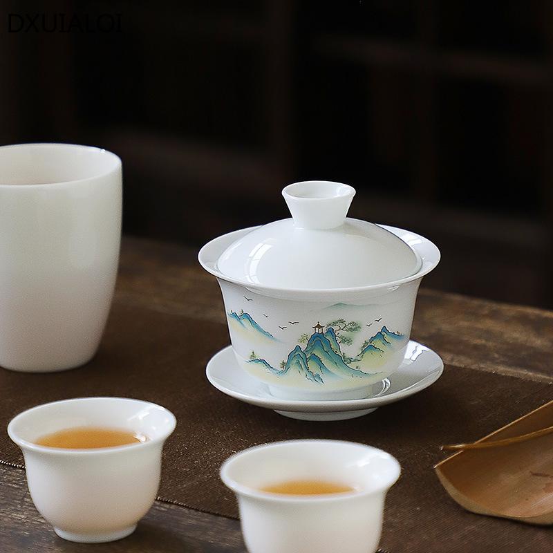 1pcs tea cup Ceramic tea bowl White porcelain large Sancai cover bowl teacup Kung Fu Tea High Quality Chinese style