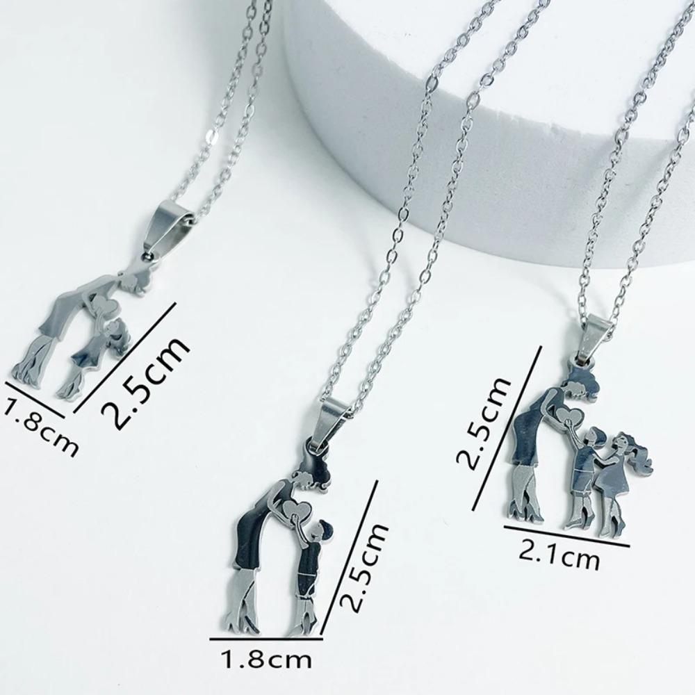 Collier Cœur Mère et Enfants en Acier Inoxydable Pendentifs Figurines Mère Fils Fille Colliers