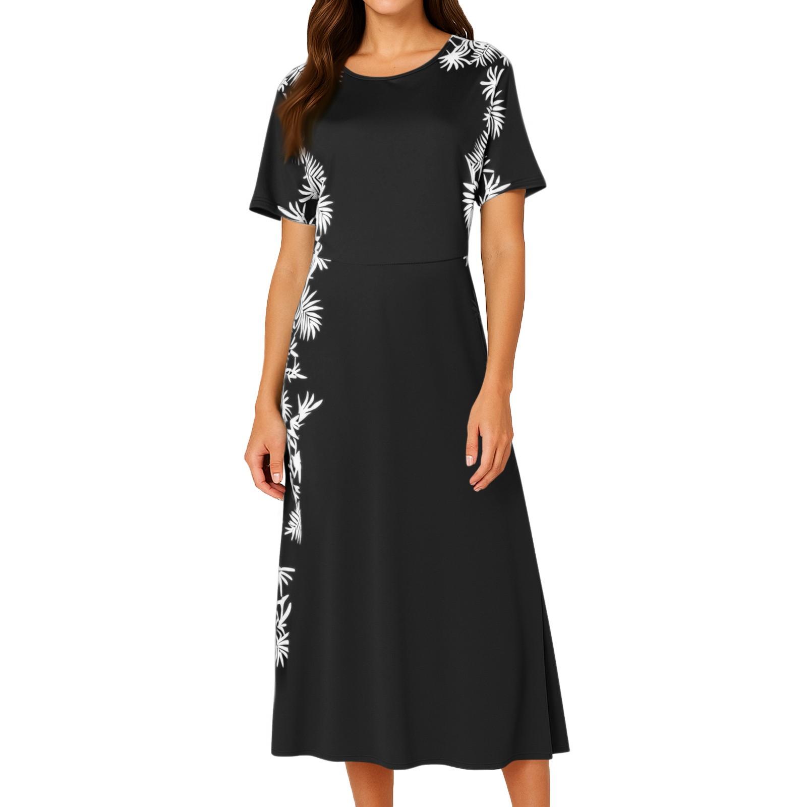 

Women s Fashionable Retro Temperament Round Neck Printed Fashionable High Waisted Dress L чорний