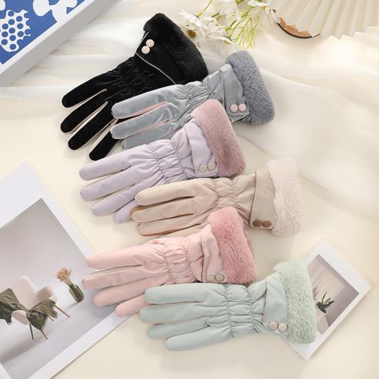 1 Pair Women Cycling Gloves Waterproof Wind-proof Touchscreen Fleece-Lined Gloves Winter Outdoor Cold Weather Warm Thick Full Finger Thermal Gloves