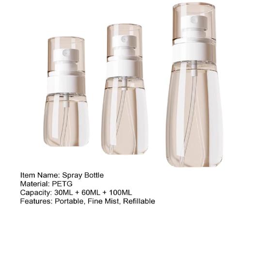 3 Pcs Mini Spray Bottles 30ML + 60ML + 100ML Fine Mist Water Spray Bottle Leak Proof Refillable Travel Bottle for Toners Face Hair Mist