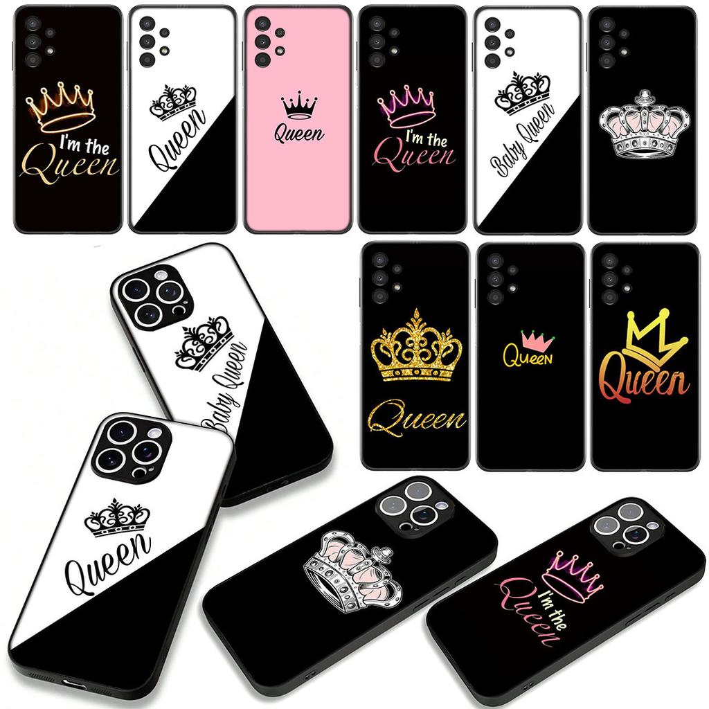 Queen King Princess Crown Phone Cover Case for Apple iPhone 16 15 14 Plus 13 12 Mini 17 Pro Max + 16E Air 16+ ProMax Casing