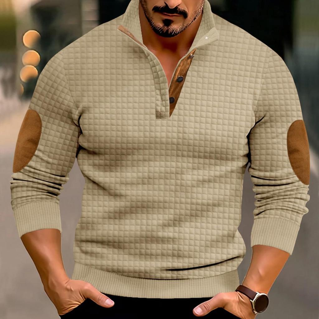 Men's Hoodless Sweatshirt Casual Relaxed Color Long Sleeve Stand Button Design For Comfortable And Winter