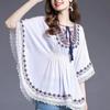 Lace-up Tassel Bohemian Style T-shirt Embroidery Ethnic Style Tops Short Sleeve T Shirt  Summer