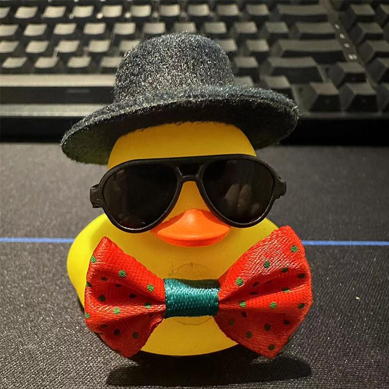 Car Duck Car Rubber Dashboard Decorations Ornament Yellow Duck With Mini Swim Ring Sun Cowboy Hat Necklace For Rubber Duck