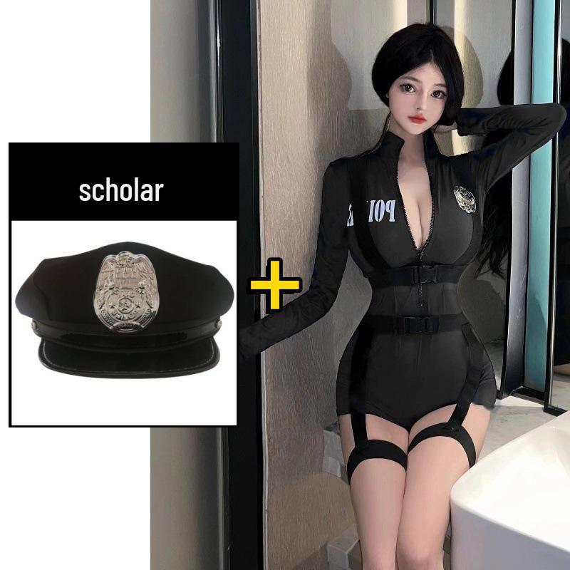 Plus Size Sexy Police Uniform Cosplay Lingerie - Camouflage Strappy Jumpsuit